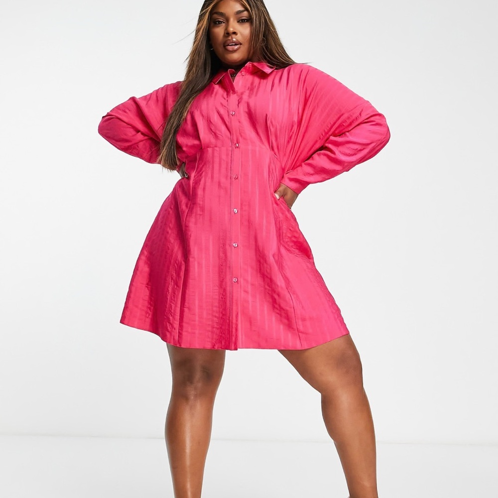 ASOS Curve Hot Pink Shirt Mini Dress